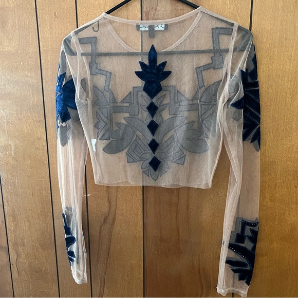 Rare For Love and Lemons FL&L Vienna Velvet Lace Sheer Crop Top XS - Picture 10 of 15